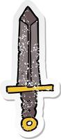 distressed sticker of a cartoon sword vector