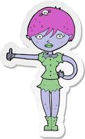 sticker of a cartoon vampire girl giving thumbs up symbol vector