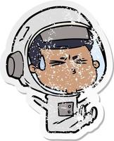 pegatina angustiada de un astronauta estresado de dibujos animados vector