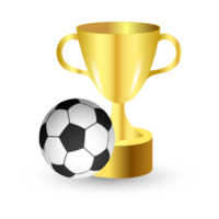 collection de vecteurs de trophées avec un ballon de football pour la célébration du match de football. collection de trophées de couleur dorée pour la célébration de l'équipe gagnante. png