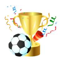 gyllene vinnande trofé vektor samling med en fotboll för fotbollsmatch firande. gyllene färg trofésamling för vinnande lagfirande. png
