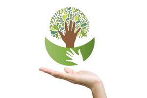Concept of environment protection - hands and eco photo