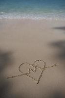 hearts drawn on the sand of a beach photo