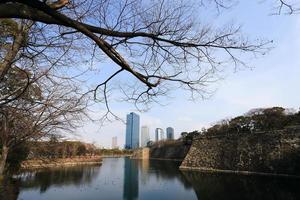 A moat surrounding Osaka castle in Japan, winter photo