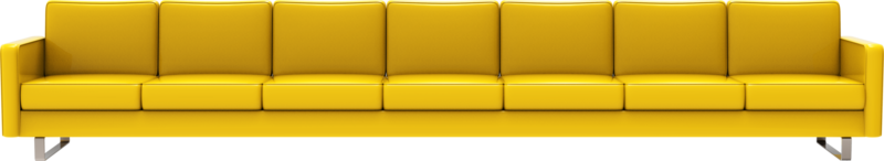 Extremely long yellow leather sofa isolated on transparent background. 3d rendering png