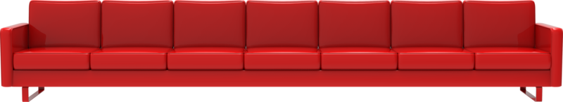 Extremely long red leather sofa isolated on transparent background. 3d rendering png