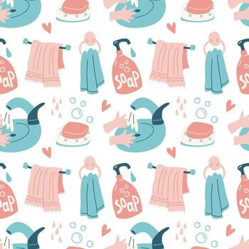 Seamless pattern with bathroom elements. Vector background.