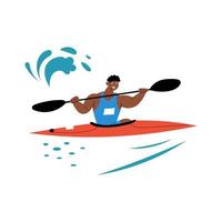 Sportsman paddling on racing kayak. Canoe sprint vector illustration.