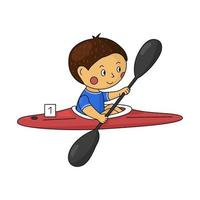 Boy paddling on racing kayak. Vector illustration.