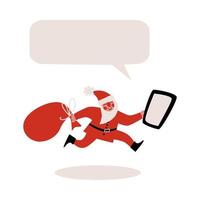 Santa Claus running in hurry with smartphone vector