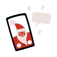 Santa Claus on smartphone screen on video call. vector