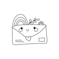 Cute envelope letter character outline vector