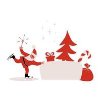 Santa Claus ice skating with Christmas decorations vector