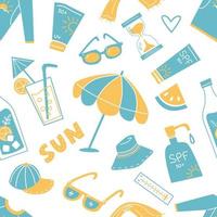 Seamless pattern with sun safety elements. vector