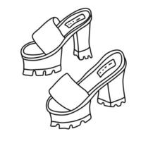 Chunky platform sandals. Summer shoes. Vector doodle illustration.