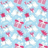 Christmas and new year seamless pattern with rabbits. vector