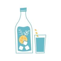 Bottle of cold drink with citrus and ice cubes. vector