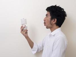 Man holding energy saving bulb for lamp photo