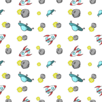 impression délicate, fusée spatiale, planètes rondes et lune, étoiles jaunes, motif carré harmonieux png