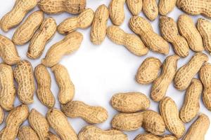 Dried peanuts in closeup on the white background photo