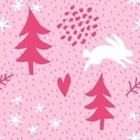 Seamless child pattern with rabbits in forest. vector