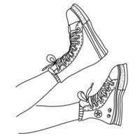 Gumshoes sneakers. Youth footwear. Teenage shoes. Vector doodle illustration.