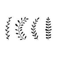 Decorative branches with small round leaves. Vector doodle set.