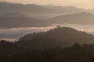 Fog mountain in the early morning sunrise photo