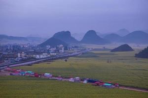 campo de flores de colza amarilla con la niebla en luoping, china foto