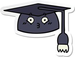 sticker of a cute cartoon graduation hat vector