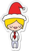 christmas sticker cartoon of kawaii boy vector