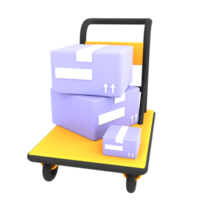 carrinho de carrinho de luxo 3d com ilustração de comércio eletrônico de ícone de duas caixas de papelão