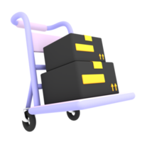 3d-Paketkastenzustellung mit Trolley-Versandikonen-E-Commerce-Illustration png