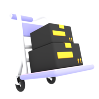 entrega de caixa de encomendas 3d com ilustração de comércio eletrônico de ícone de transporte de carrinho png