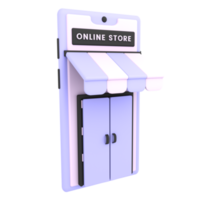 3D-Online-Shopping-Shop mit mobiler Symbol-E-Commerce-Illustration png