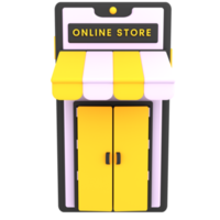 3D-Online-Shopping-Shop mit niedlicher E-Commerce-Illustration für mobile Symbole