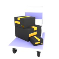 3D-schattige kar trolley met twee kartonnen dozen pictogram e-commerce illustratie png