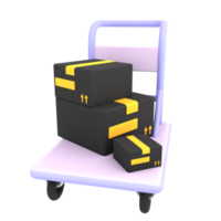 Chariot de chariot 3d avec deux boîtes en carton icône illustration de commerce électronique png