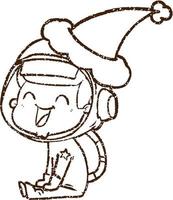 dibujo de carbón de astronauta de navidad vector