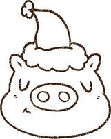 Christmas Pig Charcoal Drawing vector