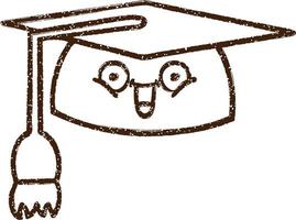 gorro de graduación dibujo al carboncillo vector