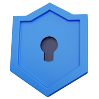 3d rendering blue shield lock isolated png