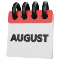 3d rendering calendario rosso agosto isolato png