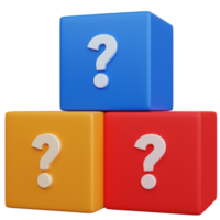 3d rendering three colorful blocks with question mark icon isolated png