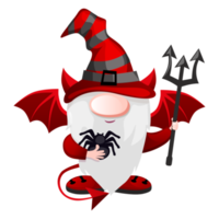 gnome diable de dessin animé avec le trident du diable. personnage de lutin d'halloween png