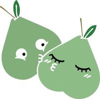 flat color retro cartoon green pear vector