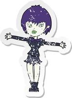 retro distressed sticker of a cartoon vampire girl vector