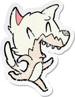 distressed sticker of a laughing fox running away vector