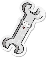 distressed sticker of a cartoon spanner vector