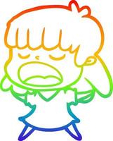 rainbow gradient line drawing cartoon woman talking loudly vector